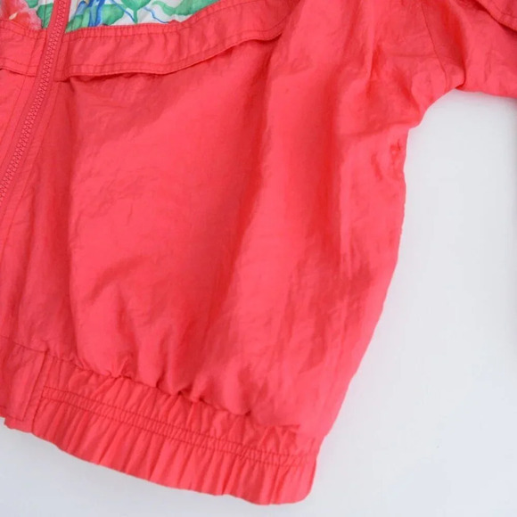 Vintage Lavon 90's 'Neon Coral & Floral Nylon Zip Up  Windbreaker Jacket L - Picture 6 of 11